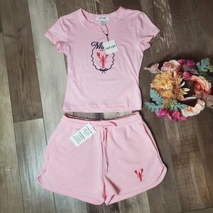 NWT Refuge 2pc Set Girls Pink Maine Matching Outfit T-Shirt & Shorts Size Small